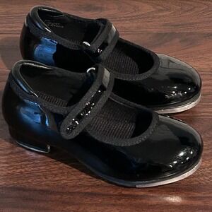 Stelle Girls Black Patent Mary Jane Tap Shoes Kids Size 8MT Hook Loop Strap